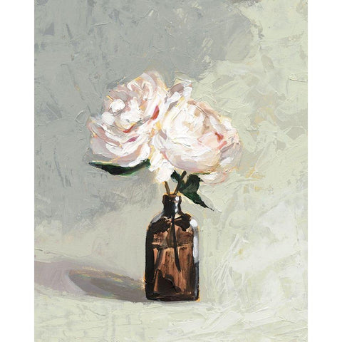 Amber Bottle Flowers II White Modern Wood Framed Art Print by Borges, Victoria