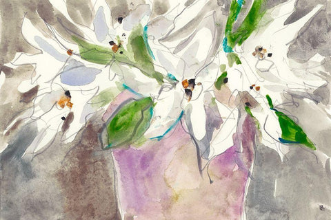 Magnolia Charm I White Modern Wood Framed Art Print with Double Matting by Dixon, Samuel