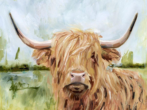 Highland Grazer I White Modern Wood Framed Art Print with Double Matting by Borges, Victoria