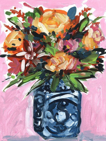 Bouquet in a vase III White Modern Wood Framed Art Print with Double Matting by Wang, Melissa