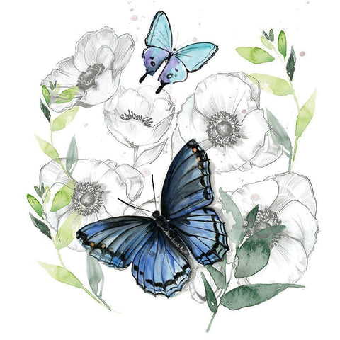 Butterfly Floral II White Modern Wood Framed Art Print by Parker, Jennifer Paxton