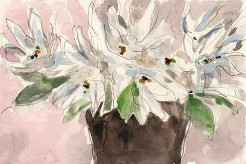 Magnolia Watercolor Study I Black Ornate Wood Framed Art Print with Double Matting by Dixon, Samuel