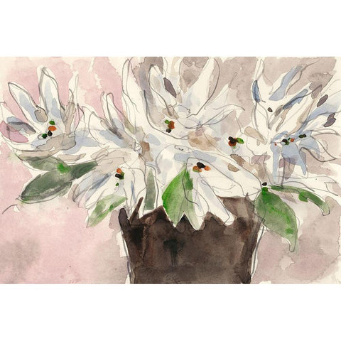 Magnolia Watercolor Study I Black Modern Wood Framed Art Print by Dixon, Samuel