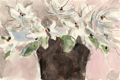 Magnolia Watercolor Study II White Modern Wood Framed Art Print with Double Matting by Dixon, Samuel
