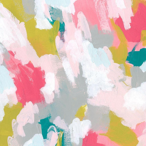 Pink Scramble I White Modern Wood Framed Art Print with Double Matting by Vess, June Erica