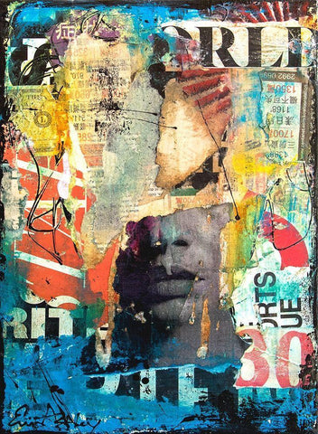 Collage Head White Modern Wood Framed Art Print with Double Matting by Ashley, Erin