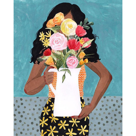 Flower Vase Girl I White Modern Wood Framed Art Print by Popp, Grace
