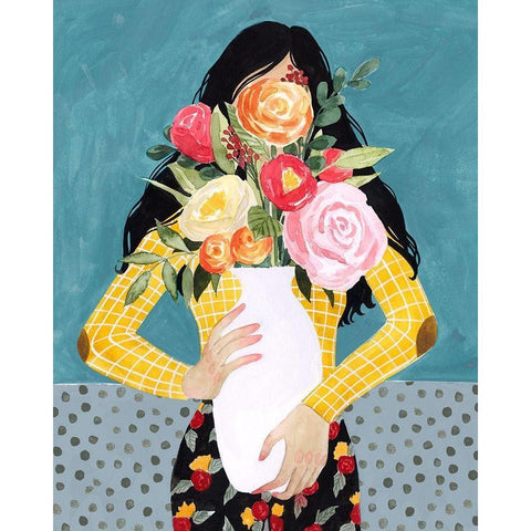 Flower Vase Girl II Black Modern Wood Framed Art Print with Double Matting by Popp, Grace