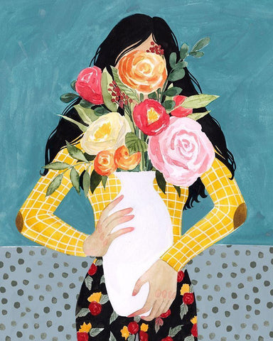 Flower Vase Girl II Black Ornate Wood Framed Art Print with Double Matting by Popp, Grace