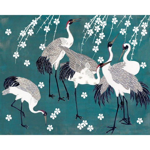 Crane at Night II Gold Ornate Wood Framed Art Print with Double Matting by Wang, Melissa