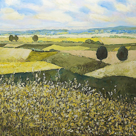 Green Hills White Modern Wood Framed Art Print with Double Matting by Friedlander, Allen