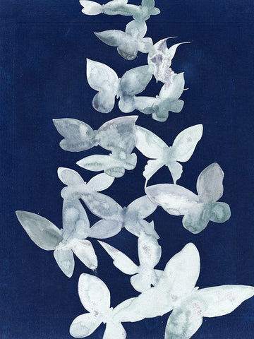 Indigo Butterfly Falls I White Modern Wood Framed Art Print with Double Matting by Popp, Grace