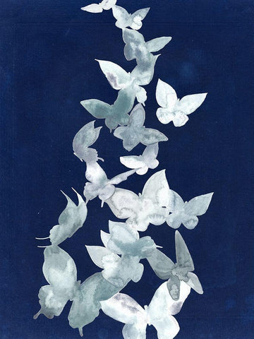 Indigo Butterfly Falls II White Modern Wood Framed Art Print with Double Matting by Popp, Grace