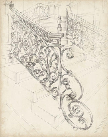 Iron Railing Design I White Modern Wood Framed Art Print with Double Matting by Harper, Ethan