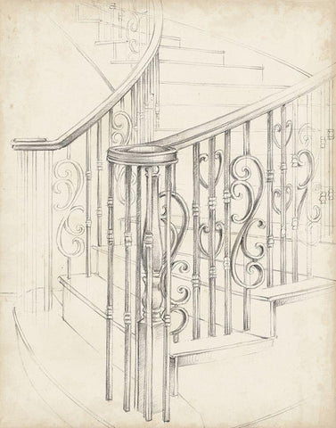 Iron Railing Design II White Modern Wood Framed Art Print with Double Matting by Harper, Ethan