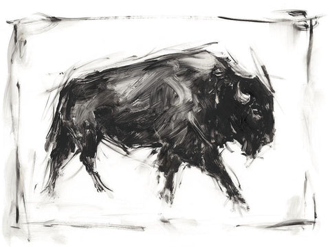 Dynamic Bison I White Modern Wood Framed Art Print with Double Matting by Harper, Ethan