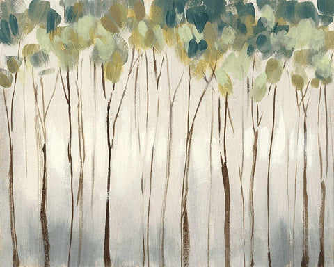 Viridian Treeline I White Modern Wood Framed Art Print with Double Matting by Goldberger, Jennifer