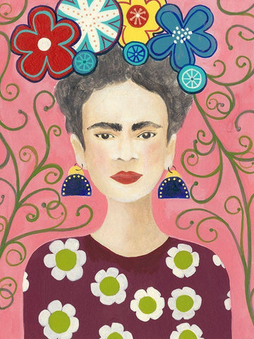 Frida Floral I Black Ornate Wood Framed Art Print with Double Matting by Moore, Regina
