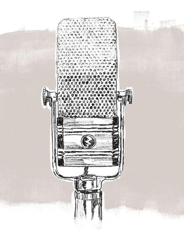 Monochrome Microphone I White Modern Wood Framed Art Print with Double Matting by Vess, June Erica