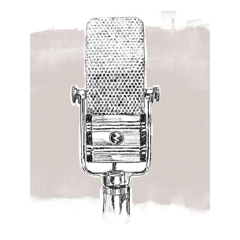 Monochrome Microphone I White Modern Wood Framed Art Print by Vess, June Erica