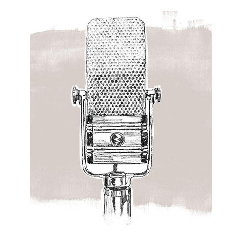 Monochrome Microphone I White Modern Wood Framed Art Print by Vess, June Erica