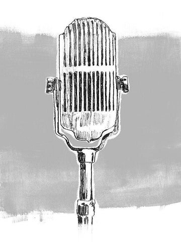 Monochrome Microphone II Black Ornate Wood Framed Art Print with Double Matting by Vess, June Erica