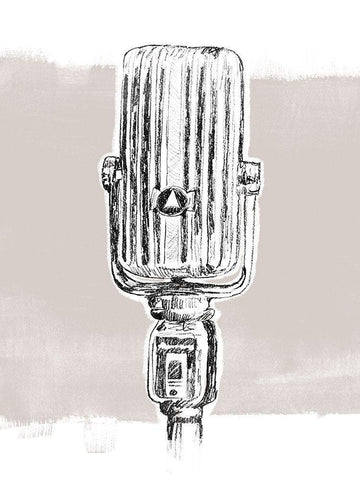 Monochrome Microphone IV White Modern Wood Framed Art Print with Double Matting by Vess, June Erica