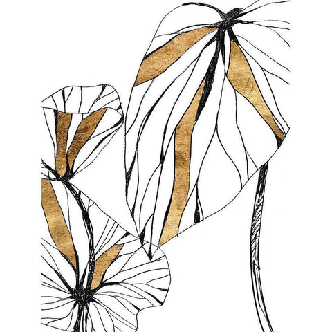 Linear Tropics with Gold II Black Modern Wood Framed Art Print with Double Matting by Vess, June Erica