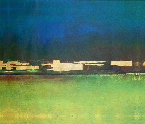 Embellished City Afar I Black Ornate Wood Framed Art Print with Double Matting by Gordon, Sharon