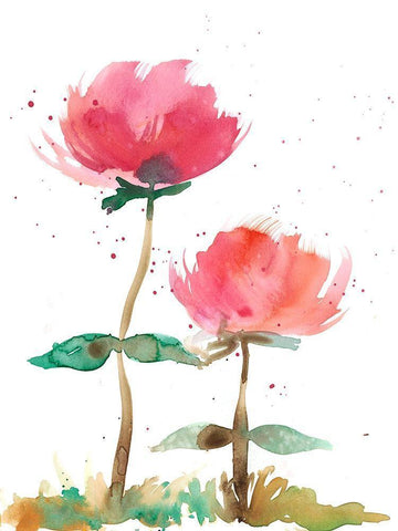 Pink Fleurs I White Modern Wood Framed Art Print with Double Matting by Ludwig, Alicia