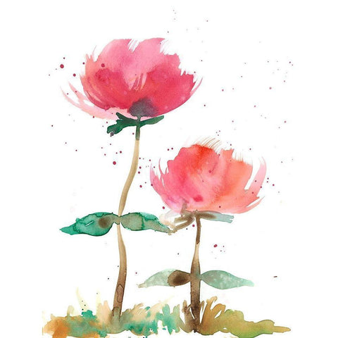 Pink Fleurs I Black Modern Wood Framed Art Print with Double Matting by Ludwig, Alicia