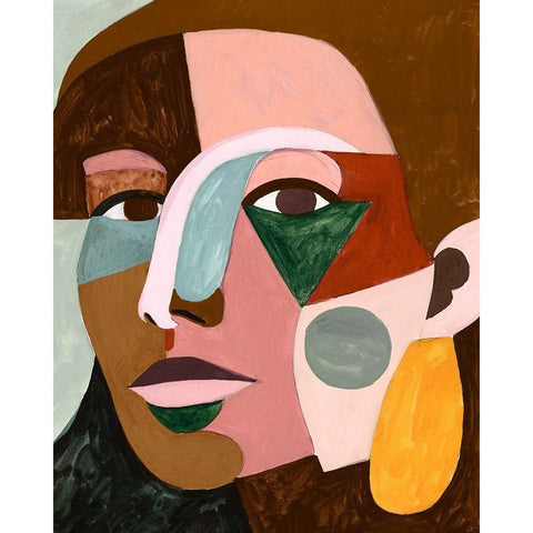 Geo Face I Black Modern Wood Framed Art Print with Double Matting by Borges, Victoria