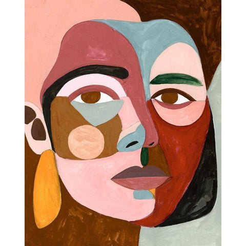 Geo Face II Black Modern Wood Framed Art Print with Double Matting by Borges, Victoria