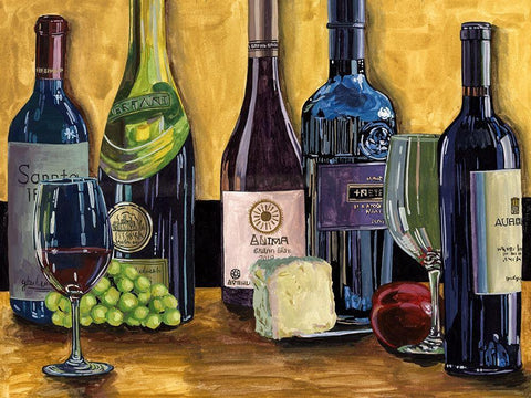 Still Life with Wine II White Modern Wood Framed Art Print with Double Matting by Wang, Melissa