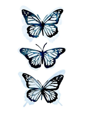 Blue Butterfly Trio I Black Ornate Wood Framed Art Print with Double Matting by Scarvey, Emma