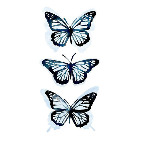 Blue Butterfly Trio I White Modern Wood Framed Art Print by Scarvey, Emma