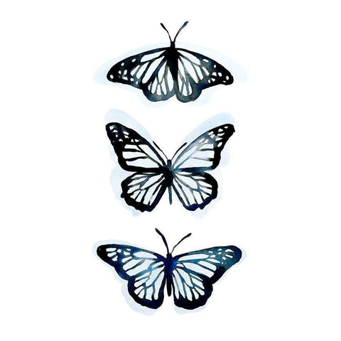 Blue Butterfly Trio II White Modern Wood Framed Art Print by Scarvey, Emma