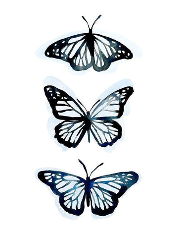 Blue Butterfly Trio II Black Ornate Wood Framed Art Print with Double Matting by Scarvey, Emma