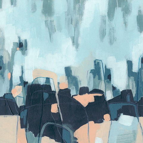 Abstracted Indigo Skyline I Black Modern Wood Framed Art Print with Double Matting by Vess, June Erica