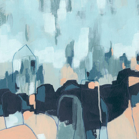 Abstracted Indigo Skyline II Black Modern Wood Framed Art Print by Vess, June Erica