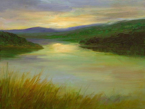 Still Waters at Sunset Black Ornate Wood Framed Art Print with Double Matting by Finch, Sheila