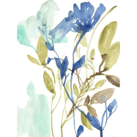 Cobalt and Olive Bouquet II White Modern Wood Framed Art Print by Goldberger, Jennifer