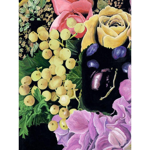 Floral on Black I Black Modern Wood Framed Art Print with Double Matting by Wang, Melissa