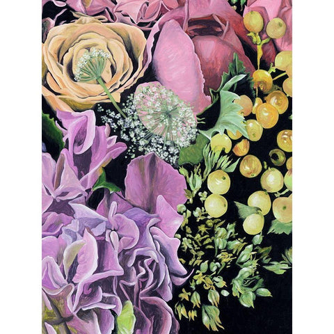 Floral on Black III Black Modern Wood Framed Art Print with Double Matting by Wang, Melissa