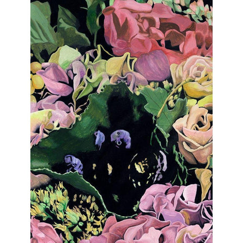 Floral on Black IV Gold Ornate Wood Framed Art Print with Double Matting by Wang, Melissa