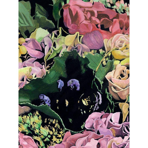 Floral on Black IV Black Modern Wood Framed Art Print by Wang, Melissa