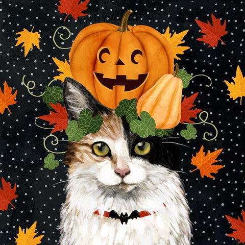 Halloween Cat II White Modern Wood Framed Art Print with Double Matting by Borges, Victoria