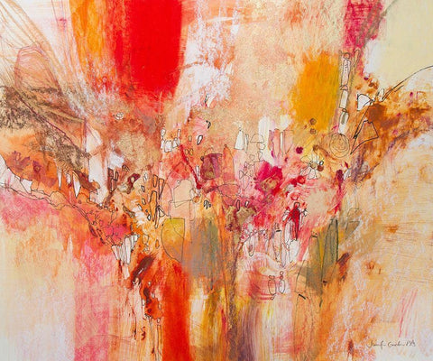 Red, White and Gold V White Modern Wood Framed Art Print with Double Matting by Gardner, Jennifer