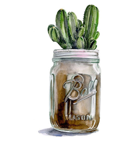 Cactus Mason Jar I Black Ornate Wood Framed Art Print with Double Matting by Parker, Jennifer Paxton