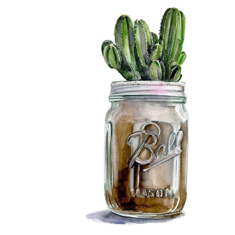 Cactus Mason Jar I White Modern Wood Framed Art Print by Parker, Jennifer Paxton